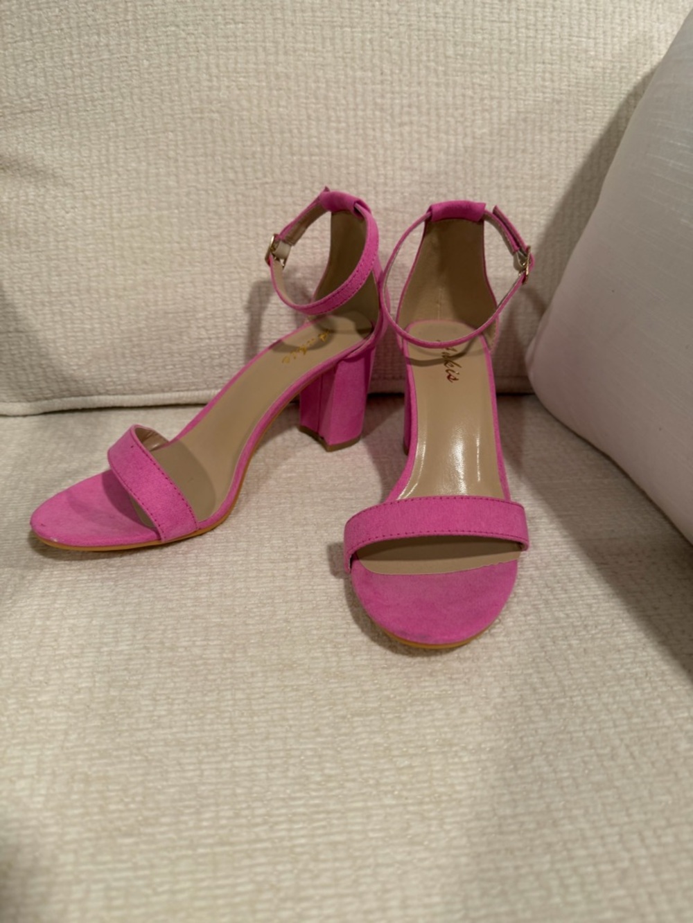 Feminine Pink Ankle-Strap Block Heels